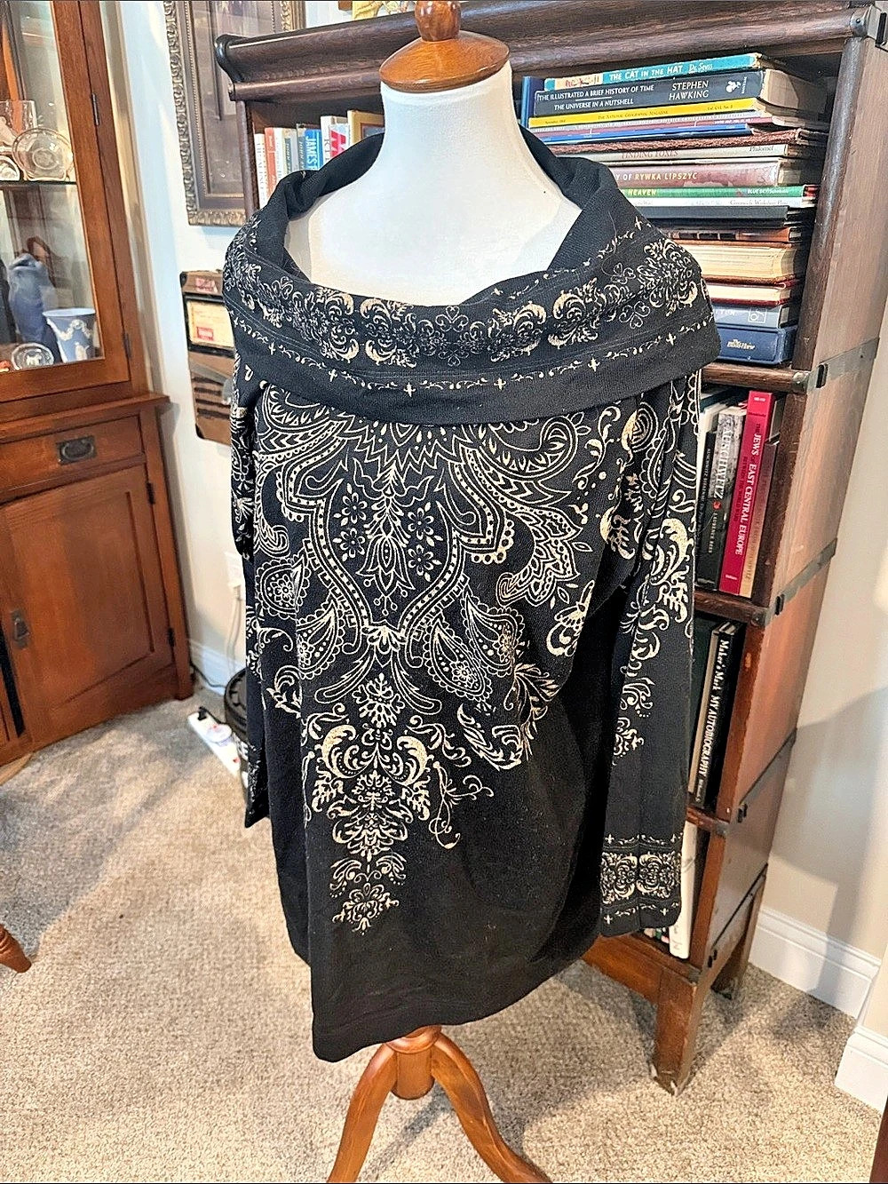 Soft Surroundings Paisley Tunic Black & Gold Size Medium